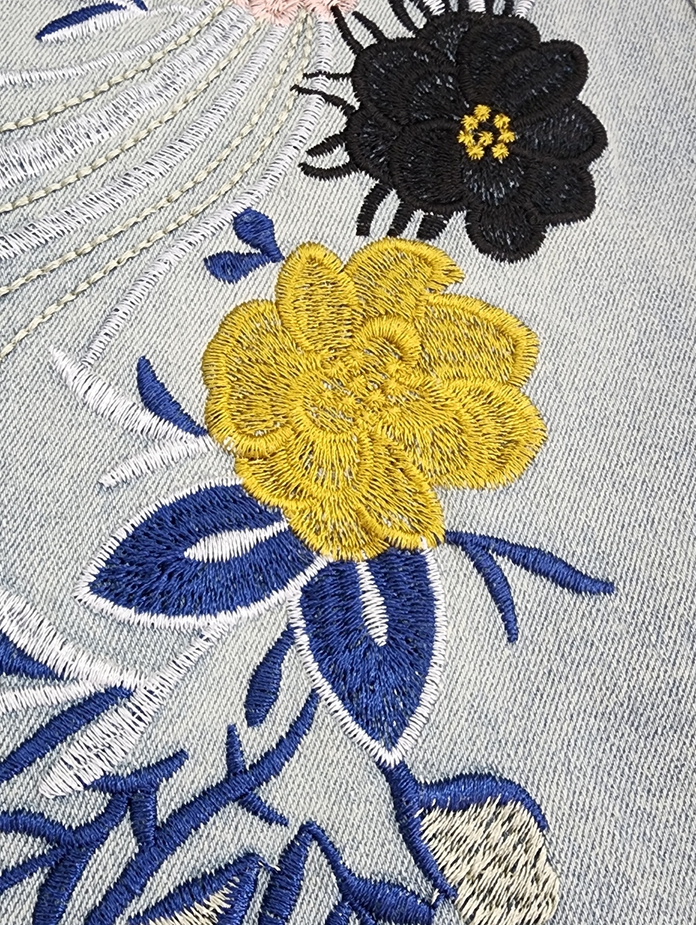 Boho Fringe Embroidered Denim Midi Skirt Western Festival Size S - Picture 2 of 12